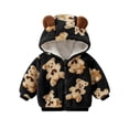 thumbnail image 1 of TiaoBug Baby Boys Girls Cute Bear Printed Fleece Hoodies Zipper Fuzzy Hooded Jacket Winter Outerwear Black 9-12 Months, 1 of 3