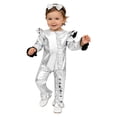 thumbnail image 1 of TiaoBug Baby Girl Metallic Jumpsuit with Ruffle Trim & Bowknot Headband Shiny Birthday Party Outfit Silver 3-6M, 1 of 7