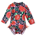 thumbnail image 1 of TiaoBug Baby Girls Rashguard Swimsuit Long Sleeve Floral Print Ruffle One Piece Bathing Suit Red 3-6 Months, 1 of 7
