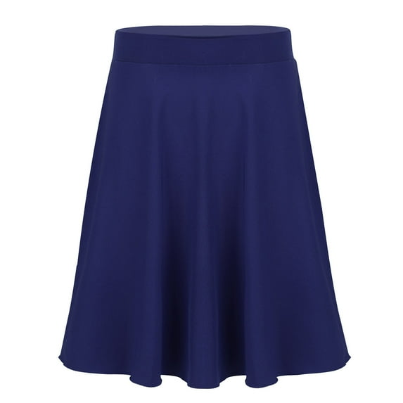 TiaoBug Big Girls Knee Length Skater Skirts Solid Color A-Line Full Circle Stretchy Skirt for Party Navy_Blue 16
