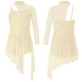 thumbnail image 1 of TiaoBug Big Girls Lyrical Dance Costume Single Long Sleeve Lace Patchwork Modern Ballet Dance Dress Beige 14, 1 of 6