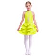 thumbnail image 1 of TiaoBug Big Girls Rhinestones Latin Jazz Dance Dress Salsa Rumba Cha-cha Dancer Ruffle Tutu Skirt Leotard Fluorescent Yellow 8, 1 of 5