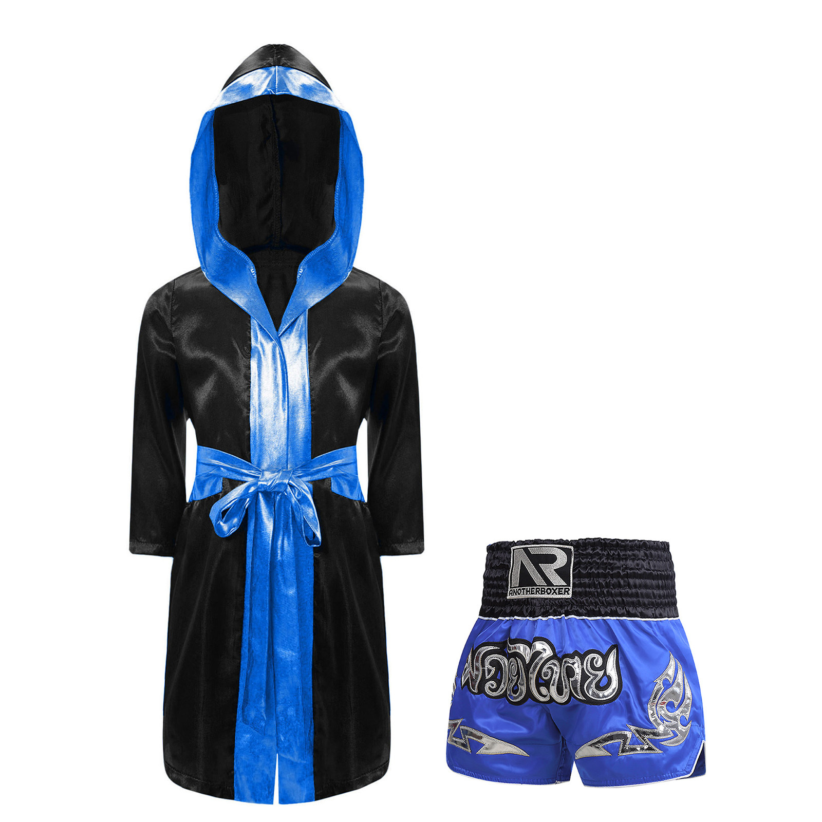 TiaoBug Boxer Athletic Outfits for Boys Long Satin Hooded Robe with ...