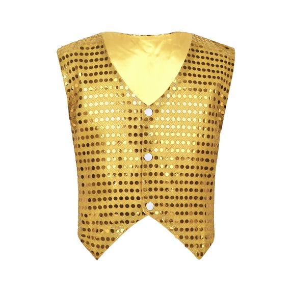 TiaoBug Boy Girl Glittery Sequined Vest Jazz Hip-hop Dance Costume Jacket Waistcoat Top Gold 8-9