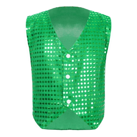TiaoBug Boy Girl Glittery Sequined Vest Jazz Hip-hop Dance Costume Jacket Waistcoat Top Green 170