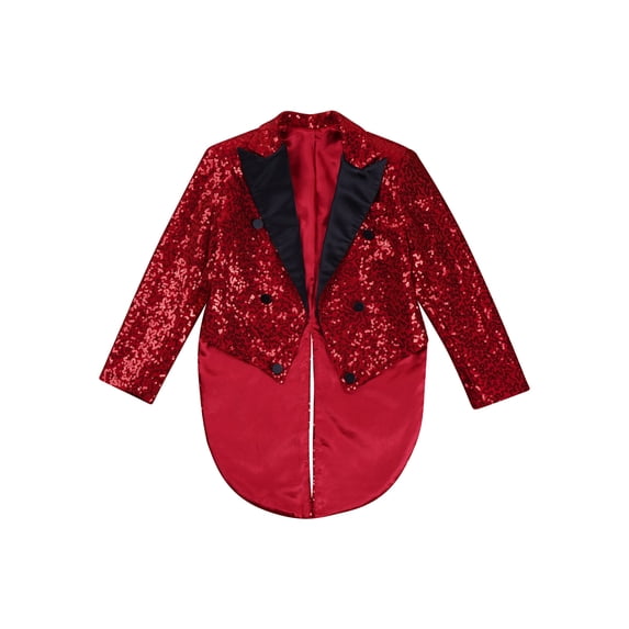TiaoBug Boy's Tailcoat Blazer Kids Shiny Sequins Swallowtail Suit Jacket for Magic Shows Performance Coat Burgundy 6