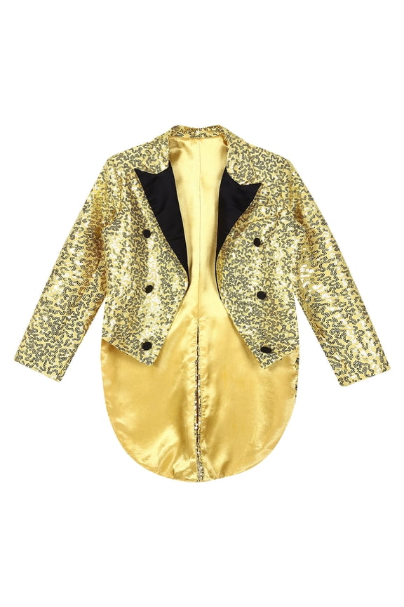 Boy's Tailcoat Blazer Kids Shiny Sequins Swallowtail Suit Jacket for Magic Shows Performance Coat Gold 10