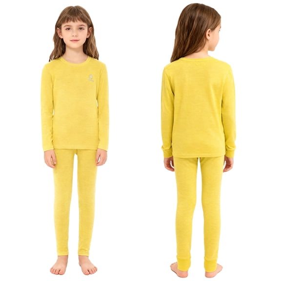 TiaoBug Boys Girls Fleece Lined Thermals Base Layer Set Long Johns Top and Pants Underwear Yellow 130