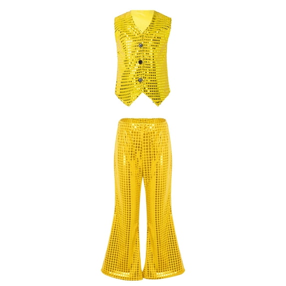TiaoBug Boys Girls Sequin Christmas Dance Costume Hip Hop Jazz Choir Modern Jacket Vest Waistcoat Gold 130