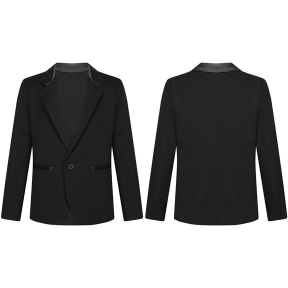 TiaoBug Boys Long Sleeve Formal Dress Coat Lapel Collar One Button Blazer Wedding Gentleman Tuxedo Suit Jacket Black 4