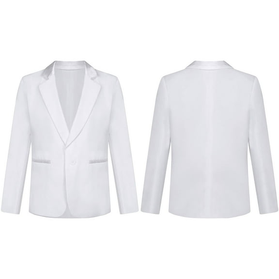 TiaoBug Boys Long Sleeve Formal Dress Coat Lapel Collar One Button Blazer Wedding Gentleman Tuxedo Suit Jacket White 6