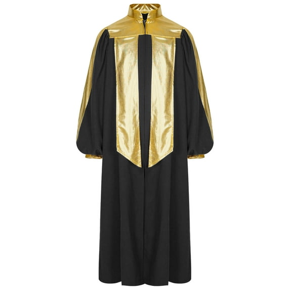 TiaoBug Boys Muslim Thobe Girls Gold Trim Loose Choir Robe Kaftan Middle East Festival Party Church Gown Black 6