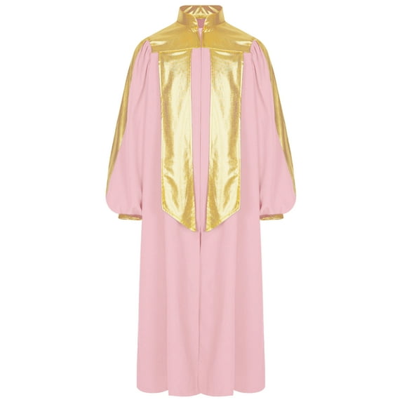 TiaoBug Boys Muslim Thobe Girls Gold Trim Loose Choir Robe Kaftan Middle East Festival Party Church Gown Pink 12