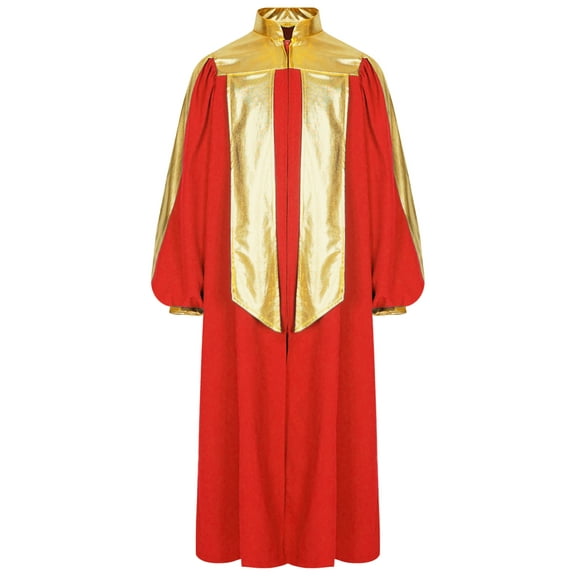 TiaoBug Boys Muslim Thobe Girls Gold Trim Loose Choir Robe Kaftan Middle East Festival Party Church Gown Red 8