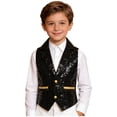 thumbnail image 1 of TiaoBug Boys Sequin Vest Sleeveless Sparkly Slim Fit V-neck Waistcoat Stage Performance Hip-Hop Jazz Dance Top Black 8, 1 of 5