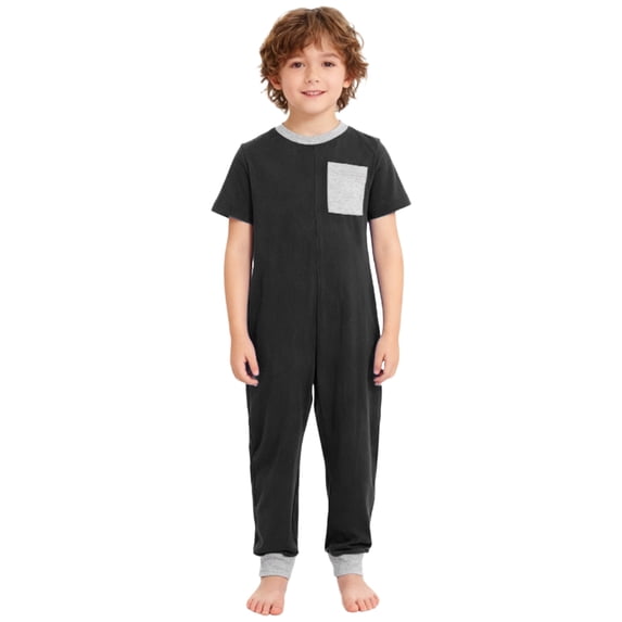 TiaoBug Boys Short Sleeve Zip Back Jumpsuit Special Needs Anti-Strip Romper Adaptive Clothing for Children Black 14