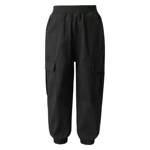TiaoBug Boys Street Hip Hop Cargo Pants Junior Kids High Waisted Baggy Dancewear Trousers