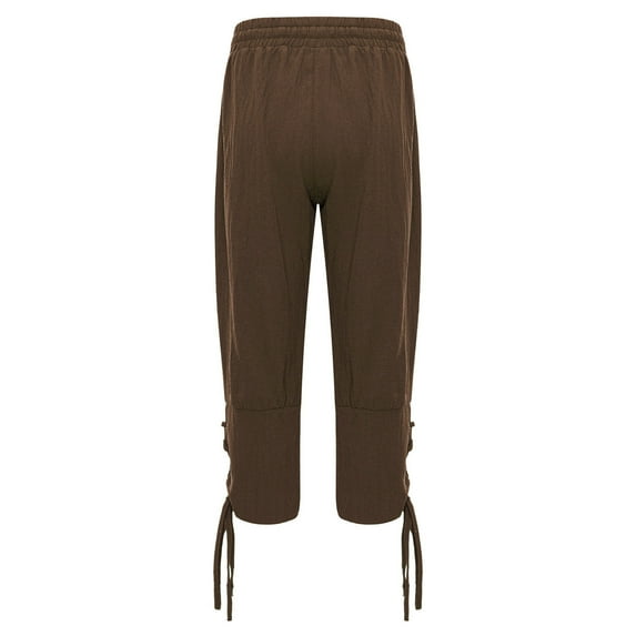 TiaoBug Boys Viking Pirate Pants Medieval Lace Up Ankle Banded Trousers Kids Halloween Fancy Dress Up Coffee 130/135