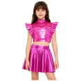 thumbnail image 1 of TiaoBug Cheerleading Outfits for Girls Shiny Metallic Crop Top with Skirt Jazz Latin Ballroom Dance Dress Hot Pink 12, 1 of 7