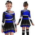 thumbnail image 1 of TiaoBug Cheerleading Outfits for Kids Girls Long Sleeve Mock Neck Rhinestones Cheer Top with Mini Skirt Set Blue 8, 1 of 7