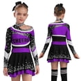 thumbnail image 1 of TiaoBug Cheerleading Outfits for Kids Girls Long Sleeve Mock Neck Rhinestones Cheer Top with Mini Skirt Set Purple 10, 1 of 6