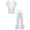 thumbnail image 1 of TiaoBug Child Girls Boys Jazz Hip Hop Disco Dance Party Outfits Crop Top with Bell Bottom Pants Set Silver 3-4, 1 of 5