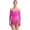 thumbnail image 1 of TiaoBug Dance Leotard for Womens Glitter Latin Jazz Club Party Fringe Dance Dress with Gloves Hot Pink M, 1 of 7