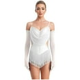 thumbnail image 1 of TiaoBug Dance Leotard for Womens Glitter Latin Jazz Club Party Fringe Dance Dress with Gloves Ivory L, 1 of 7