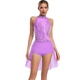 thumbnail image 1 of TiaoBug Figure Skating Dress for Women Ballet Lyrical Dance Dress Flower Applique Gymnastics Leotard Dancewear Lavender XL, 1 of 5