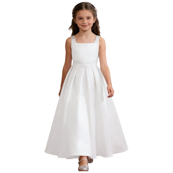 TiaoBug Flower Girl Bridesmaid Dresses Vintage Sleeveless Princess Dress Birthday Pageant Party Prom Ball Gown White 8
