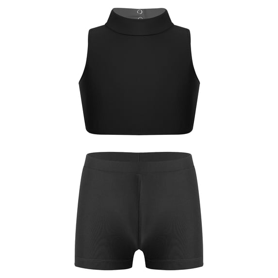 TiaoBug Flower Girls 2 Pieces Swimsuit Set Criss Cross Back Crop Tank Tops with Shorts Holiday Beach Swimwear Black 12