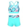thumbnail image 1 of TiaoBug Flower Girls Back Crisis Cross Tank Top with Shorts Two Piece Gymnastics/Dance/Sports/Swim Green Palm Leaf 8, 1 of 7