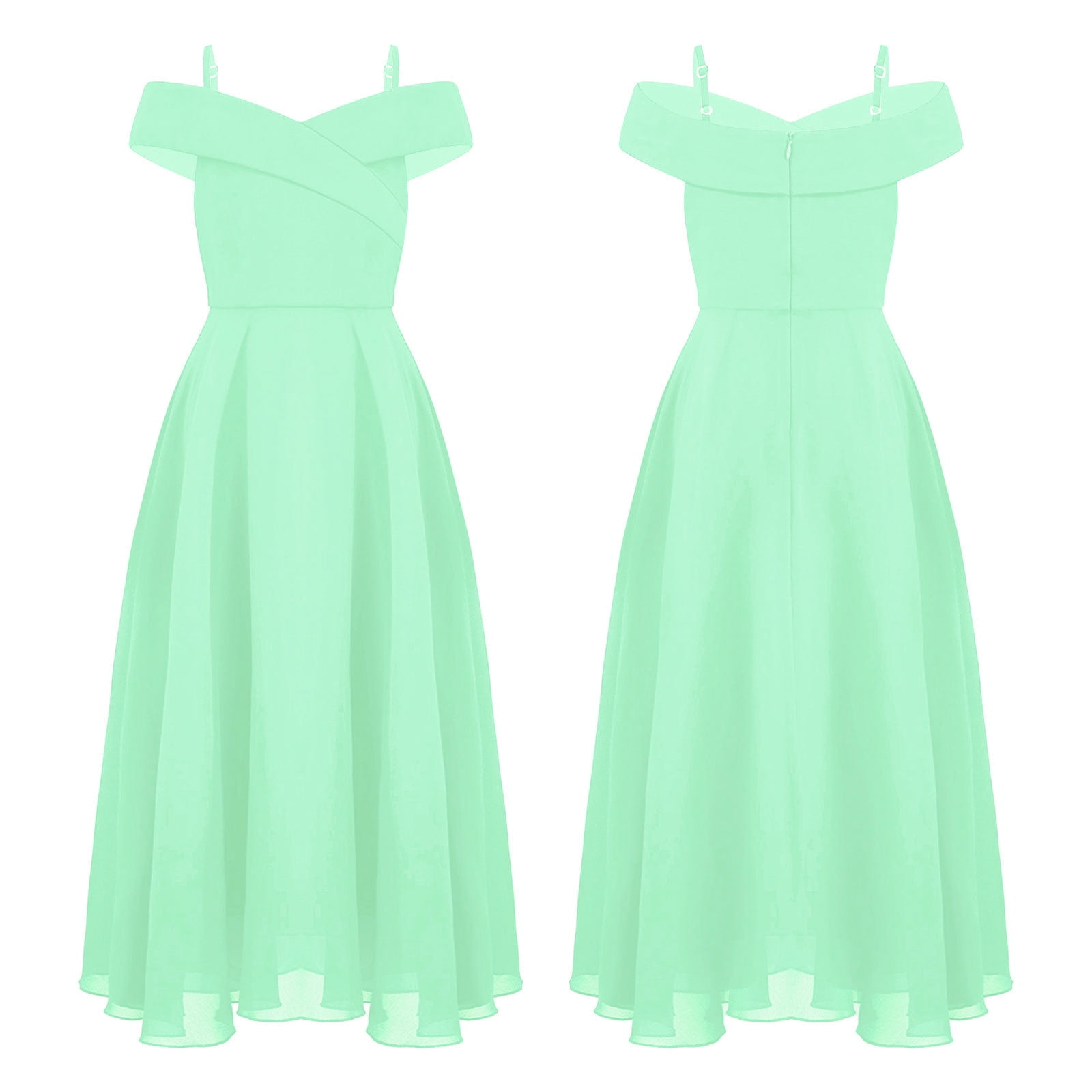 Flowy Chiffon A-Line Long Junior Bridesmaid Dresses Clover main image 1