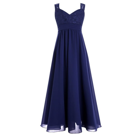 TiaoBug Flower Girls Maxi Dress Chiffon Junior Prom Wedding Bridesmaid Gown Navy Blue 14