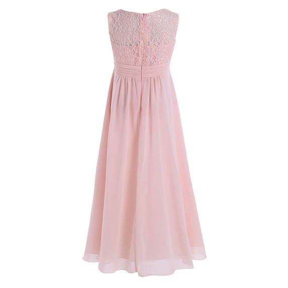 TiaoBug Flower Girls Maxi Dress Chiffon Junior Prom Wedding Bridesmaid Gown Pearl Pink 10