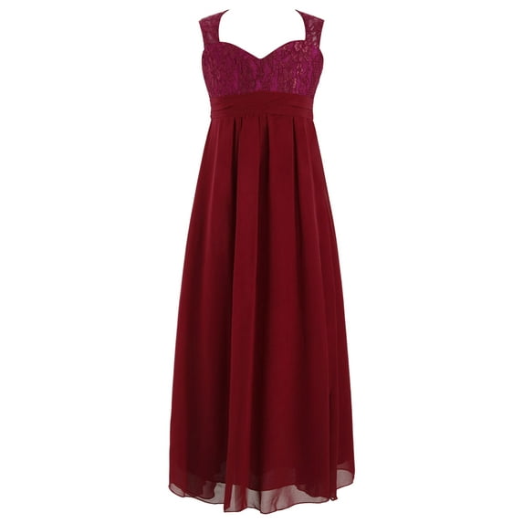 TiaoBug Flower Girls Maxi Dress Chiffon Junior Prom Wedding Bridesmaid Gown Red 8