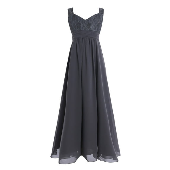 TiaoBug Flower Girls Maxi Dress Chiffon Junior Prom Wedding Bridesmaid Gown Gray 16