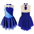 thumbnail image 1 of TiaoBug Girl Sleeveless Shiny Rhinestones Ice Figure Skating Dress Ballet Dancewear A Navy Blue 14, 1 of 3