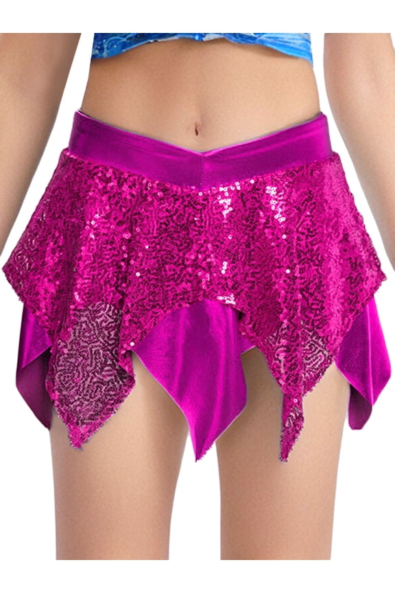 Girl's Mini Skirts Metallic Hip Hop Jazz Dance Cheerleading Sparkly Sequin Skater Skorts Dancewear Hot Pink 12