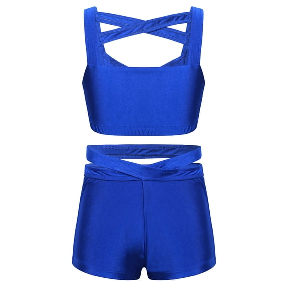TiaoBug Girls Activewear Sports Bra Tops Crop Top Shorts Set Gym Workout Outfits 6-14 Royal_Blue 12