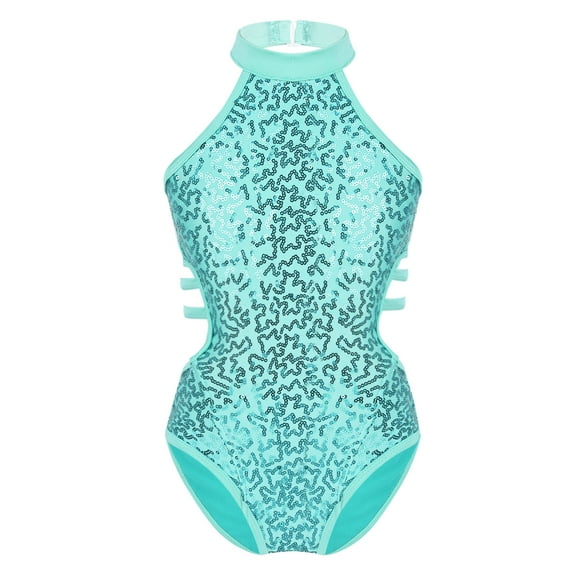 TiaoBug Girls Sparkly Sequins Ballet Gymnastics Dance Leotard Jazz Latin Halter Bodysuit Mint_Green 6