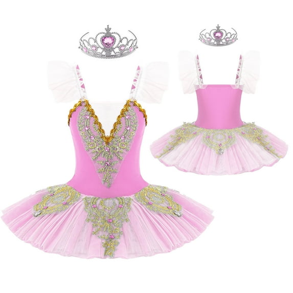 TiaoBug Girls Ballet Swan Dancewear Jazz Tap Latin Ballroom Dancing Dress Halloween Christmas Costume 3-12