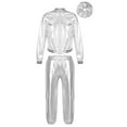 thumbnail image 1 of TiaoBug Girls Boy Shiny Metallic Hip Hop Street Dance Outfits Long Sleeves Jacket And Pants Sport Workout Silver-A 14, 1 of 7