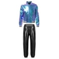 thumbnail image 1 of TiaoBug Girls Boys Shiny Hip Hop Street Dance Outfits Metallic Zipper Bomber Jacket And Pants Sports Tracksuit Colorful-B 8, 1 of 3