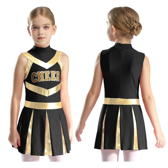 TiaoBug Girls Cheer Leader Uniform Schoolgirl Dance Dress Stage Performance Cheerleading Outfit Black 6