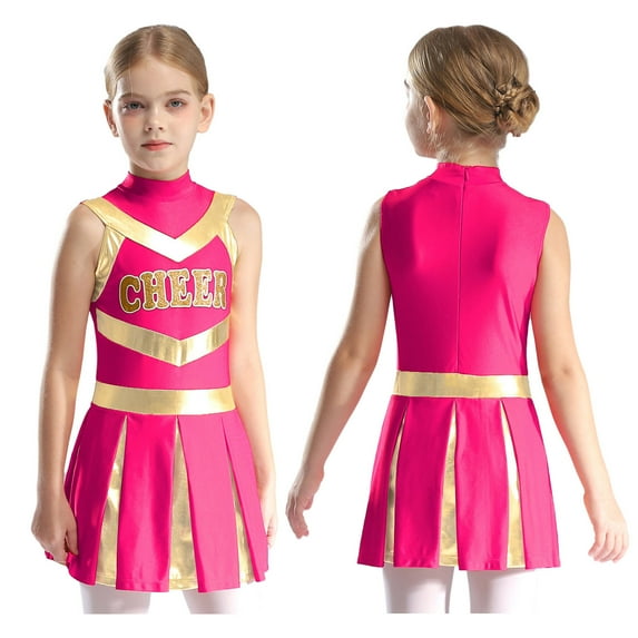 TiaoBug Girls Cheer Leader Uniform Schoolgirl Dance Dress Stage Performance Cheerleading Outfit Hot Pink 10