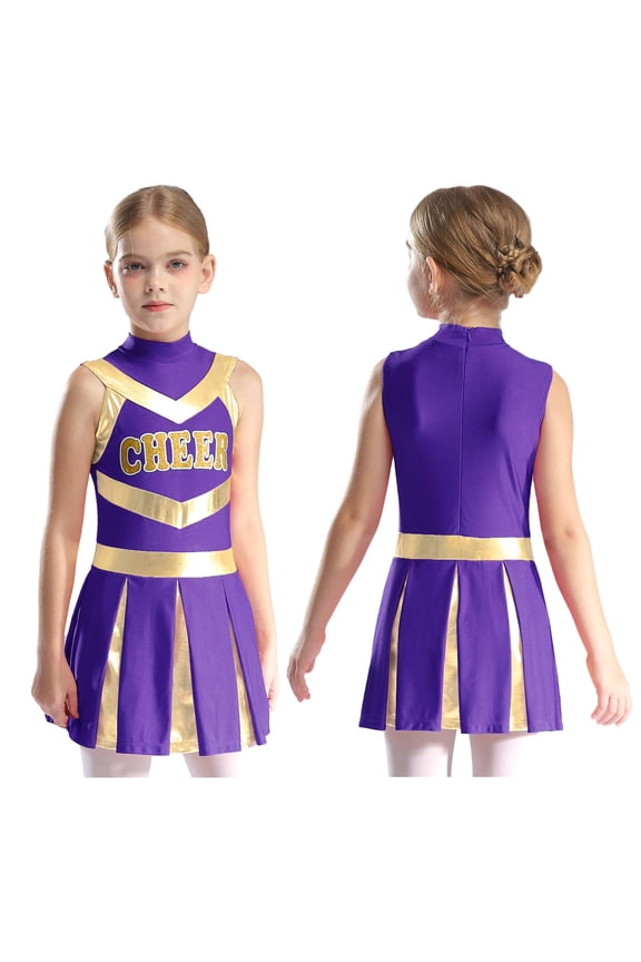 Girls Cheer Leader Uniform Schoolgirl Dance Dress Stage Performance Cheerleading Outfit Purple 10