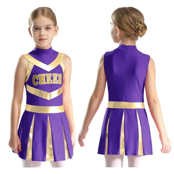 TiaoBug Girls Cheer Leader Uniform Schoolgirl Dance Dress Stage Performance Cheerleading Outfit Purple 6