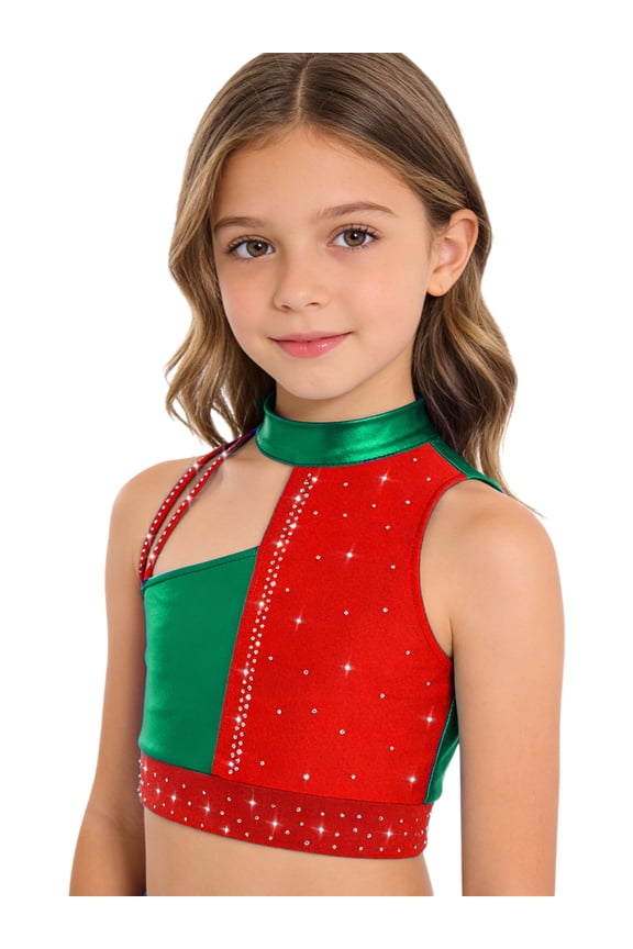 Girls Cheerleading Crop Top Sleeveless Dance Shirt Summer Cropped Tank Tops Sports Bra Undershirts Green 8