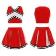 thumbnail image 1 of TiaoBug Girls Cheerleading Dance Outfits Sleeveless Striped V Neck Crop Top Pleated Skirt Sequins Set 4-14, 1 of 7